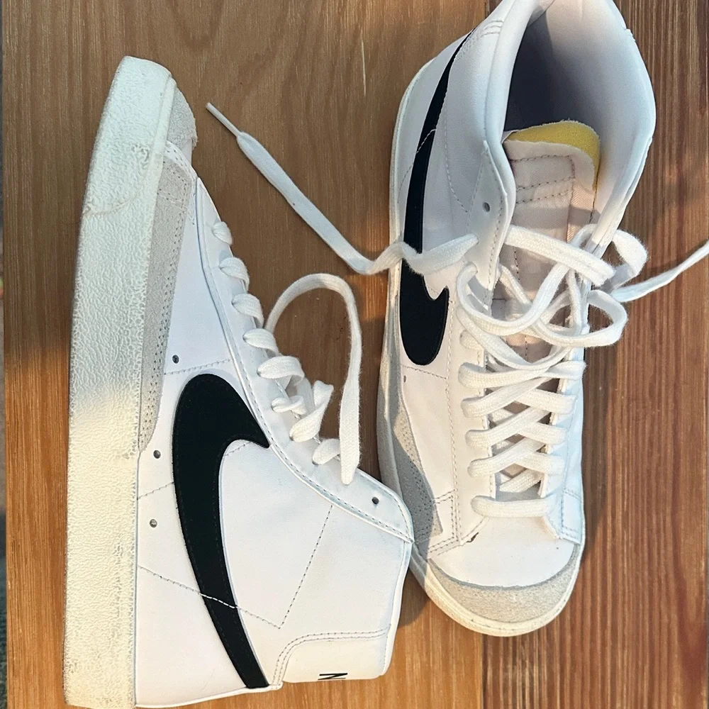 Nike White High-Top Sneakers with Black Swoosh - Women’s Casual Shoes - Picture 1 of 5